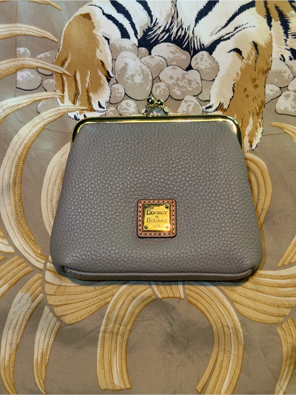 Dooney & Bourke Gray Pebble Leather Kiss-Lock Coin Purse